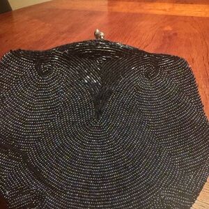 Chic Black Beaded Evening Clutch